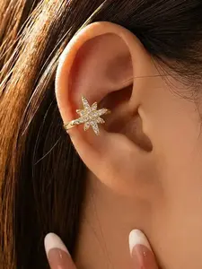 Pure Copper No-Drill Ear Clip, Unique Copper Zircon Star Line U-Shaped Ear Clip, High-End Summer Accessory, Casual Style, All Seasons