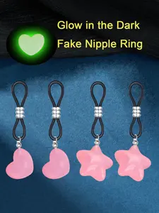 2Pairs Glow In The Dark Heart Star Fake Nipple Rings Cute Fake Nipple Piercing Non Piercing Fake Nipple Jewelry Sexy Nipple Noose Clip On Nipple Rings Faux Nipple Piercing for Women Adjustable Fashion Body Jewelry