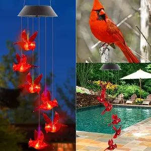 Solar Outdoor Wind Chime Hanging Light LED Lights - Cardinal Design, 1 Pcs Garden Terrace Decor, Unique Gift for Mom & Grandma