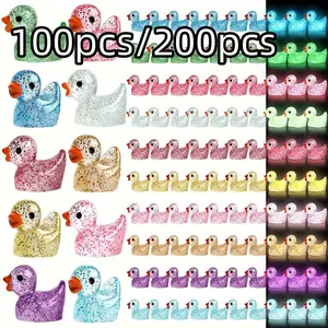 100/200pcs Mini Resin Duck Ornaments, Sparkly Decorative Ducks for Home, Garden, Aquarium, Perfect Halloween Christmas Gifts, Sparkling Finish