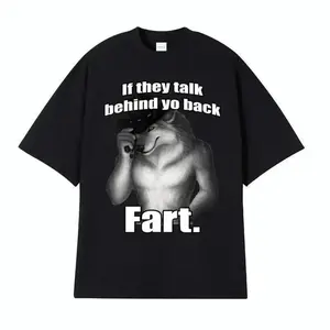 Funny Fart Wolf Meme T Shirt for Men Retro Oversized Cotton Harajuku Style Great Gift