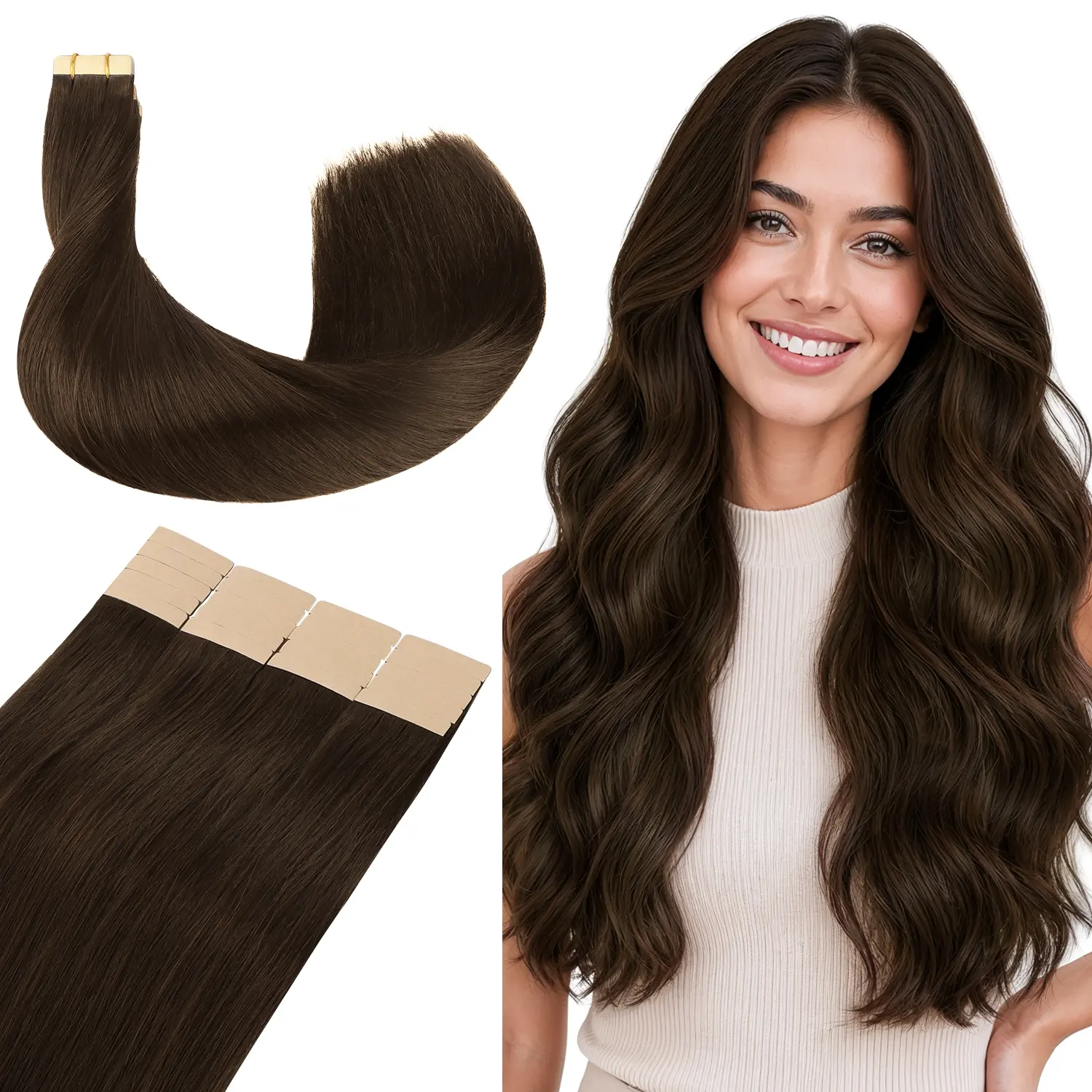 GOO GOO Tape in Human Hair Extensions | 10/20/40pcs Available, Colored Shades for 10pcs, Natural Straight summer hairstyles #TikTokShopSummerSale