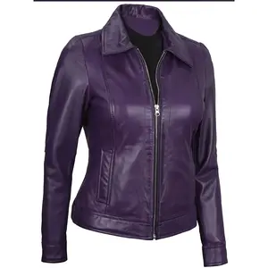 Women'S Stylish Purple Biker Jacket - Zip-Up, Long Sleeve, Casual Fall/Winter Outerwear with Ribbed Cuffs & Waistband, Polyester Lining, Machine Washable, Winter Jacket |     Zipup Jacket |     Polyester Lining