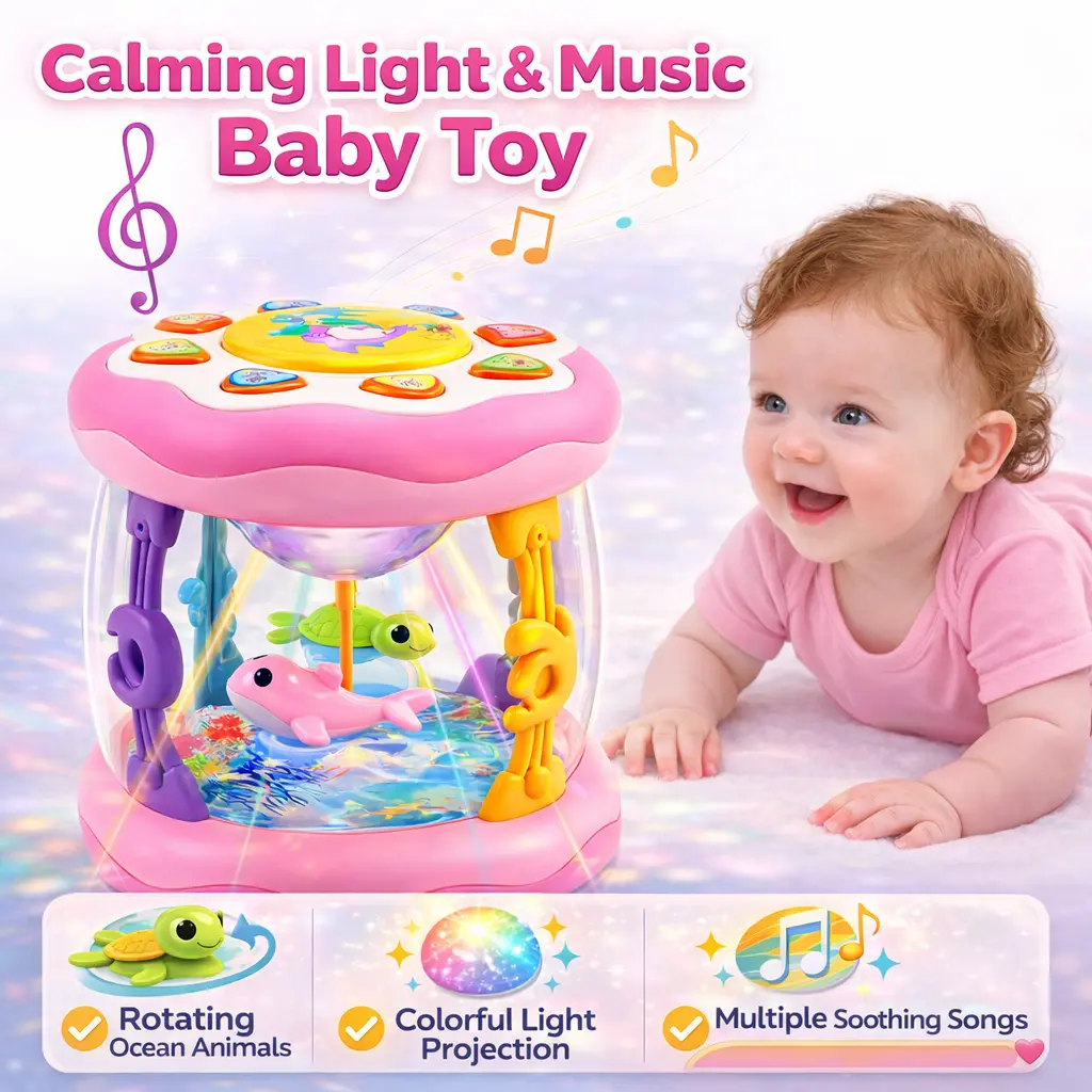 Musical Rotating Projector Light-Up Baby Toy - Tummy Time Learning Toy, Birthday Gift for Infants 0-18 Months & Toddlers 1-3 Years Old