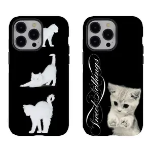 Cute Cat Silhouette & Sweet Nothings Pattern Phone Case, compatible with iPhone 17/16/15/14/13 Pro Max Plus  Universal unisex design, exquisite appearance and durable quality, a thoughtful gift for cat lovers.