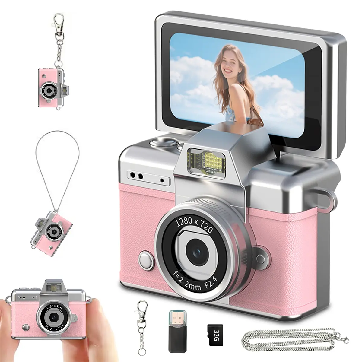 Thumb Camera Flip Screen Mini Camera, Retro CCD Digital Pocket Camera for Students, Beginner Digital Camera, Portable Compact Everyday Camera, HD Digital Camera, Electronic Portable Camera