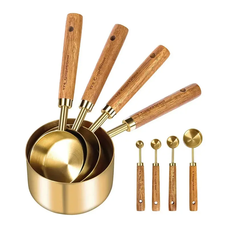 8-Piece Gold 430 Stainless Steel Baking Measuring Cups and Spoons Set - Elegant Compact, Precise Food Measuring Tool with Cup/Spoon Utensils, Durable for Baking, Cooking, Everyday Use