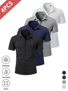 summervibes 4-Pack Men’s Business Casual Short Sleeve Shirts, High Stretch Slim Fit, Wrinkle Resistant Fabric, Skin-Friendly and Breathable