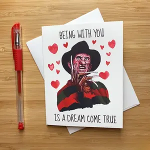 1pc Cute Freddie Valentine's Day Card, Horror Valentine's Day Card, Horror Movie, Thriller Movie, Cute Love Card, Funny Love Card, Funny Dad Card, Suitable for Boyfriend and Girlfriend