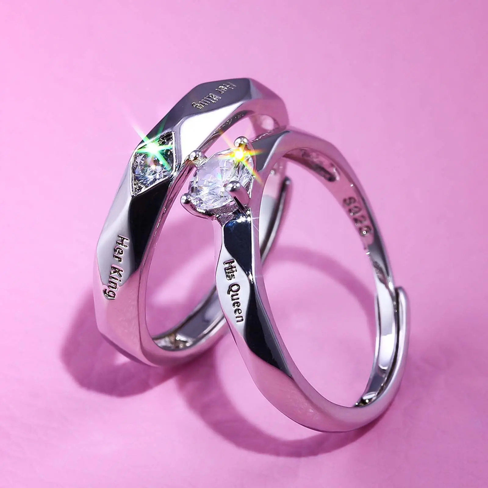 His Queen & Her King Adjustable Couple Rings – Zircon  Open Rings for Him & Her, Personalized Romantic Jewelry Gift