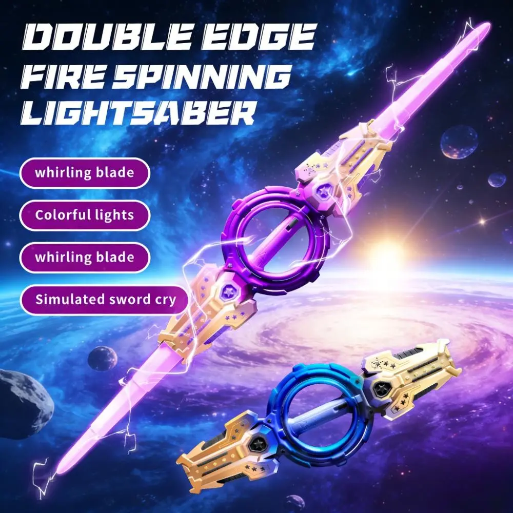 Double-Head Flame Sword Toy, Portable USB Rechargeable Lightsaber, Rotating Blade, Type-C Charging, RGB Multi-Color Lights, Realistic Sound, Role Play, Party, Holiday Gift