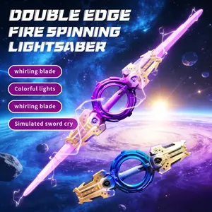 Double-Head Flame Sword Toy, Portable Rechargeable Lightsaber, Rotating Blade, Type-C Charging, RGB Multi-Color Lights, Realistic Sound, Role Play, Party, Holiday Gift
