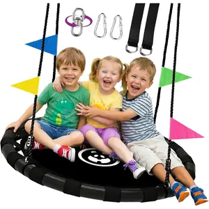 48 Inch Saucer Swing for Kids & Adults, 900lbs Weight Capacity Heavy Duty Tree Swing Sets for Backyard with 2 Hanging Straps, Adjustable Ropes & Center Swivel Spinner, Gifts for Family, Black