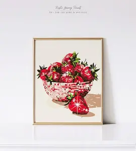 Disco Strawberries Art Print | Wall Art Poster | Glam Disco Ball Bowl of Red Strawberries | Preppy | Trendy | Dorm Room