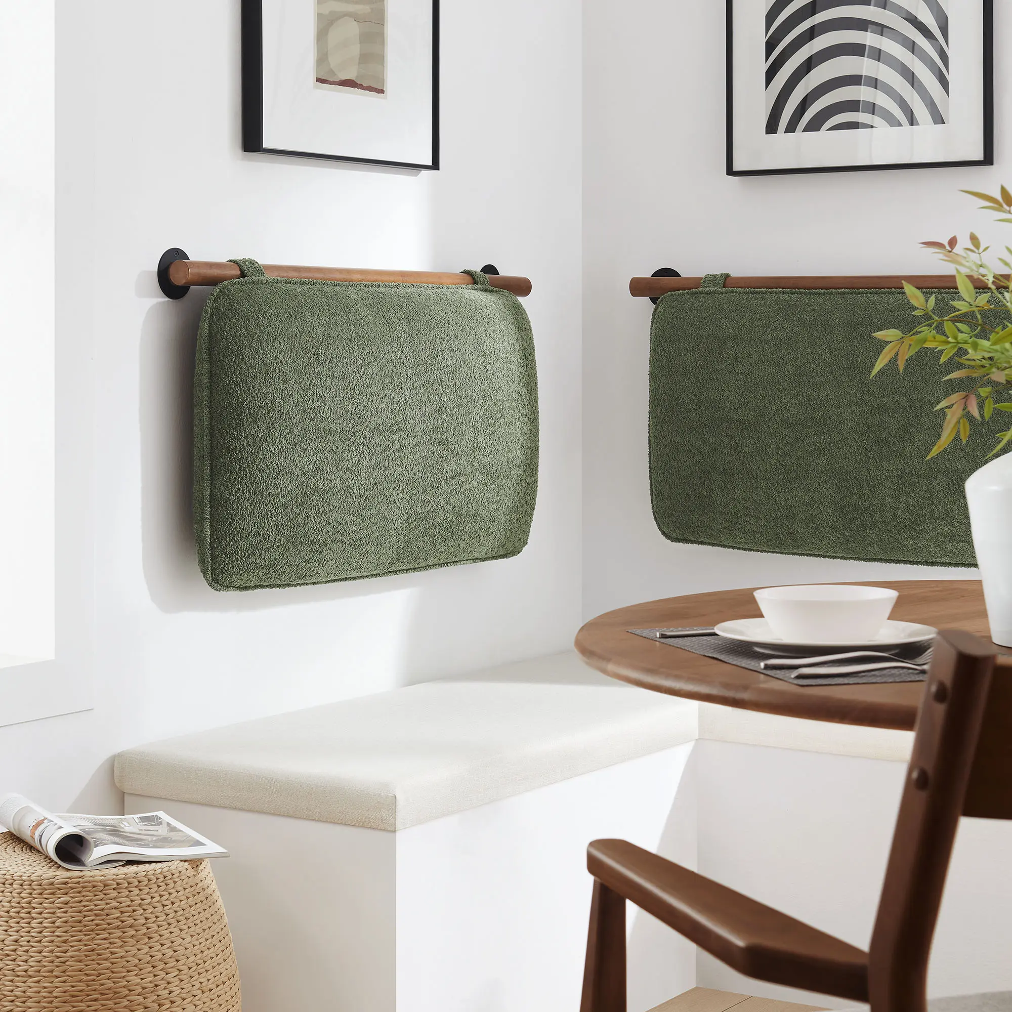 Anela Wall-Mounted Chenille Upholstered Twin Headboard - Sage Walnut, Floating Saving Space Headboard for Dorm Rooms, Shared Spaces & Minimalist Decluttering