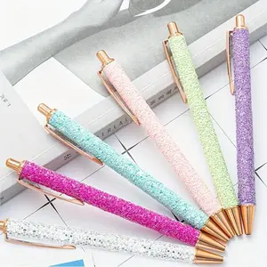 6pcs Of Cute Pens For Journaling, Gift Pretty Fancy Pens Glitter Ballpoint Pens With Retractable Writing Black Ink Medium Point 1.0 Mm