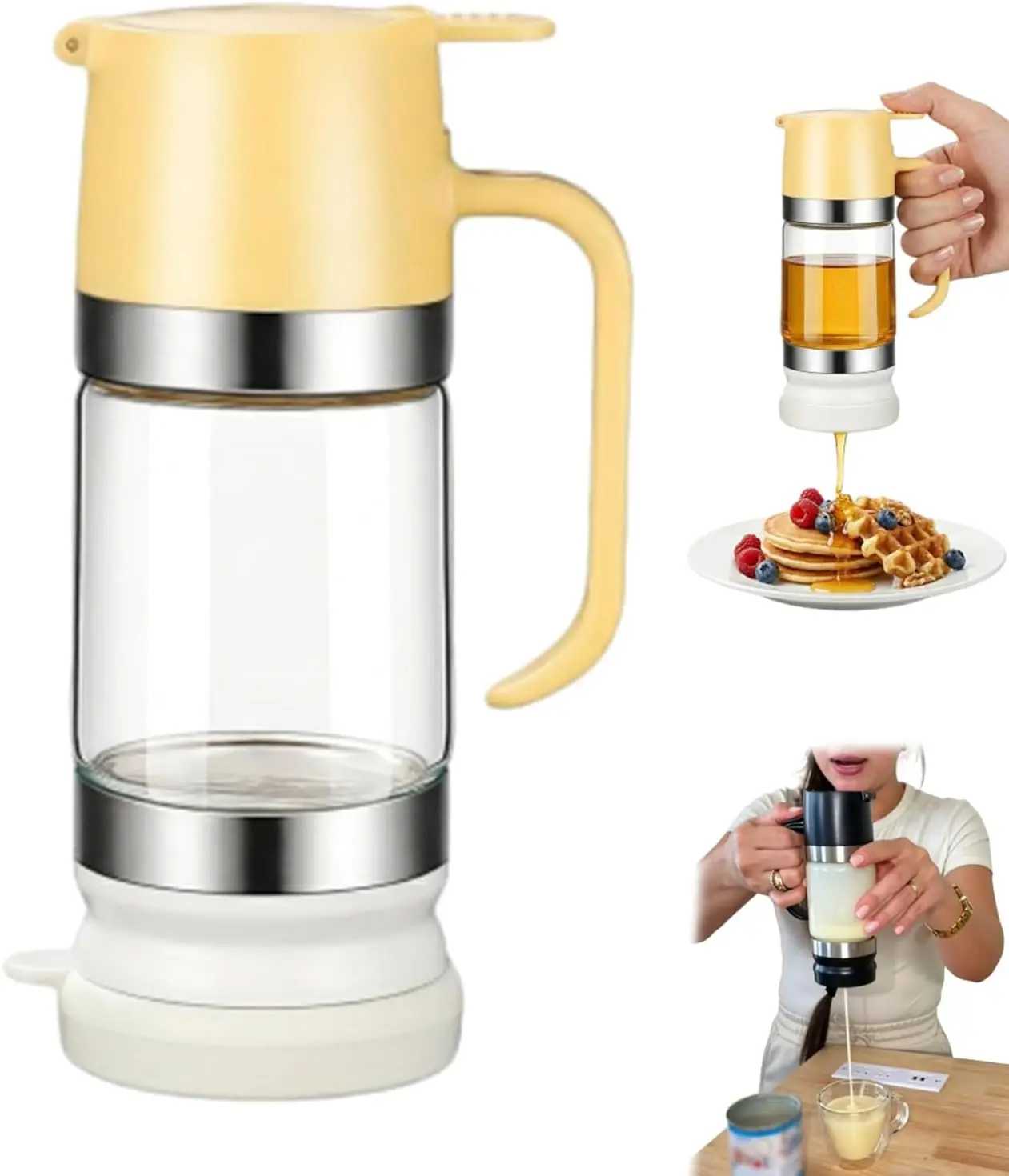 12oz Transparent Eco-Friendly No-Drip Glass Honey Dispenser with Handle, Bottom Release, Modern Rectangle Refillable Leakproof Honey Jar for Kitchen Home Organization (Modern Storage Containers, Storage Bottles & Jars)