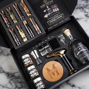 Home Wet Bar 24-Pc Engraved Whiskey Smoker & Cocktail Infusion Kit with Torch Ultimate Whiskey Making Set Includes Wood Chips, Stones, & Botanicals for Custom Flavors