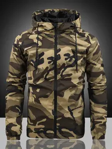 Men's Camo Soft Shell Jacket Windproof, Hooded Drawstring Pockets, Durable Comfortable Design, Outdoor Activities, Casual Wear, Camouflage