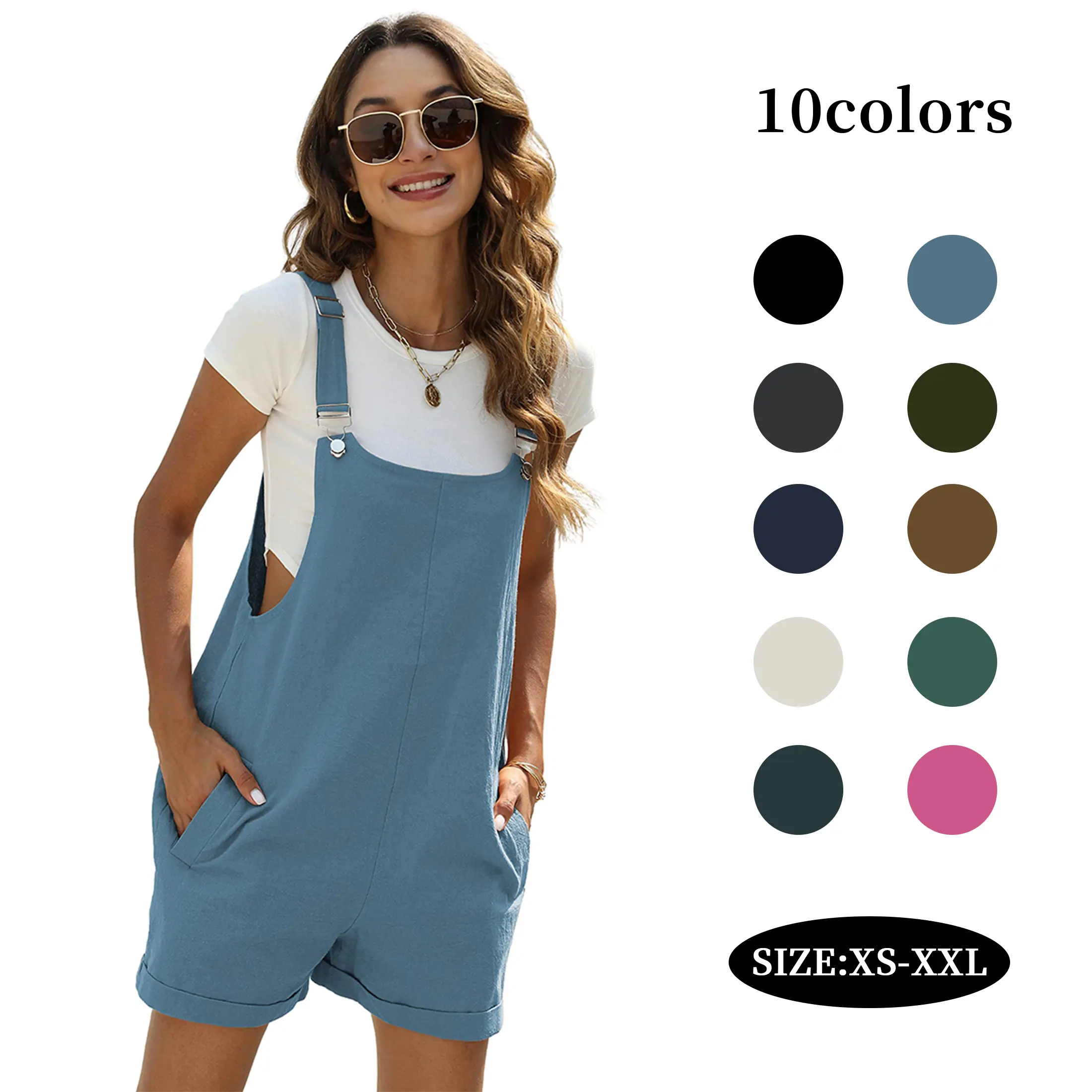 Naeduo Women's Cotton Linen Short Overalls | 2026 Coastal Cowgirl Summer Must-Have Adjustable Bib Straps Giant Pockets | Cottagecore Workwear  Beachside  SpringStatements Errands Black Casual SpringStatements