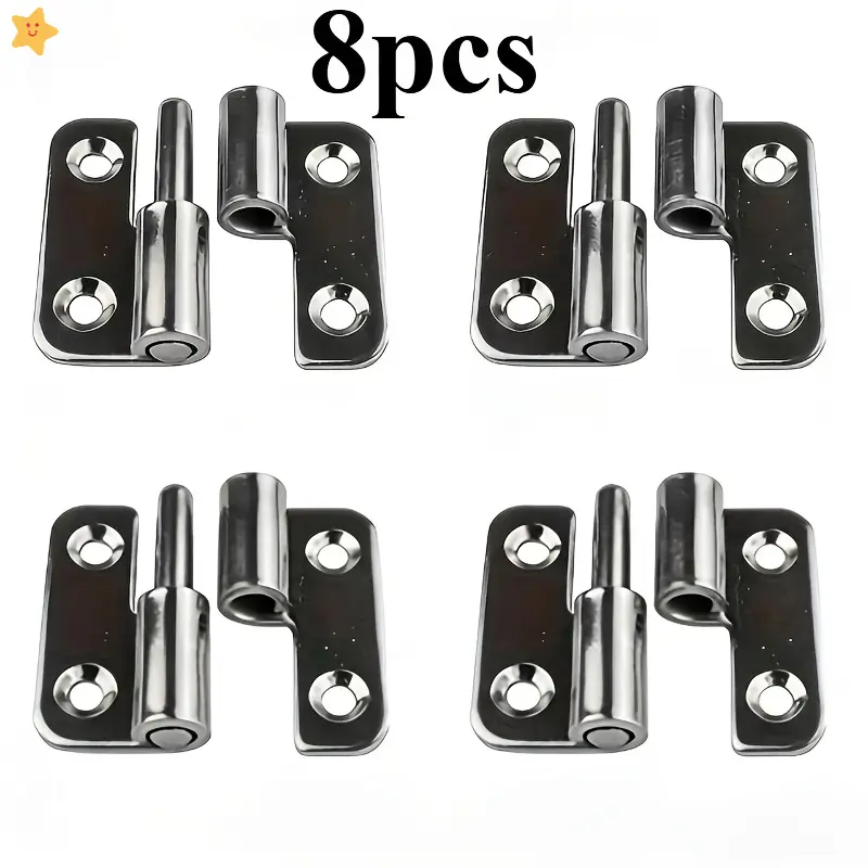 8pcs Stainless Steel Detachable Bendable Hinges - Left-Hand Sliding Joint, Lifting Design, Smooth Surface DIY Door Installation & Repair Hardware Accessories