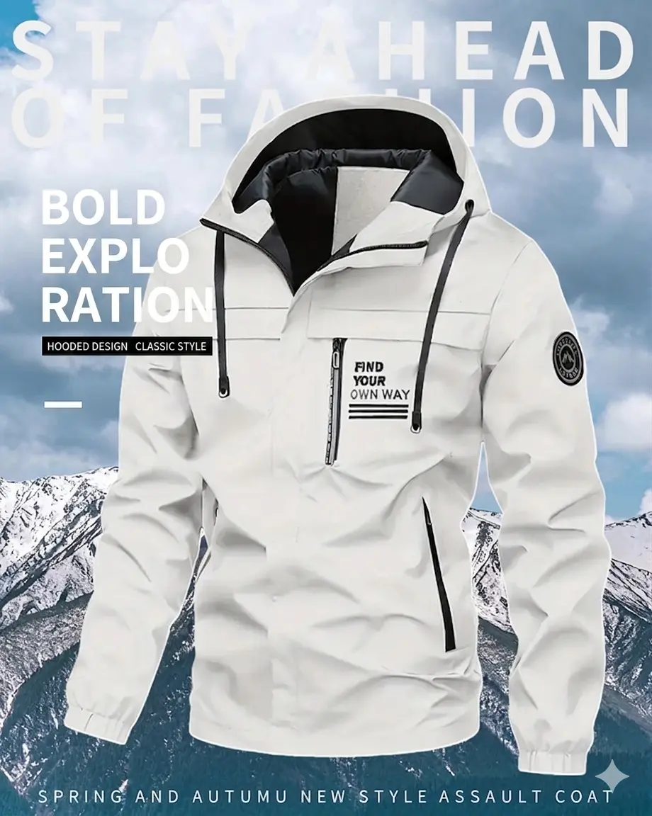 Men's Fleece Lined Waterproof Jacket with Windproof Hood, Breathable 3-Layer Fabric for Outdoor Hiking & Cycling, Side Seam Zippered Pocket, Front Zipper Pocket, Full Sleeve, Hooded, Polyester, Camping&Hiking, Casual, Daily Commuting, Machine Washable, Mu