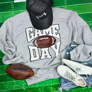 White Chenille Game Day with Sequin Football Patch