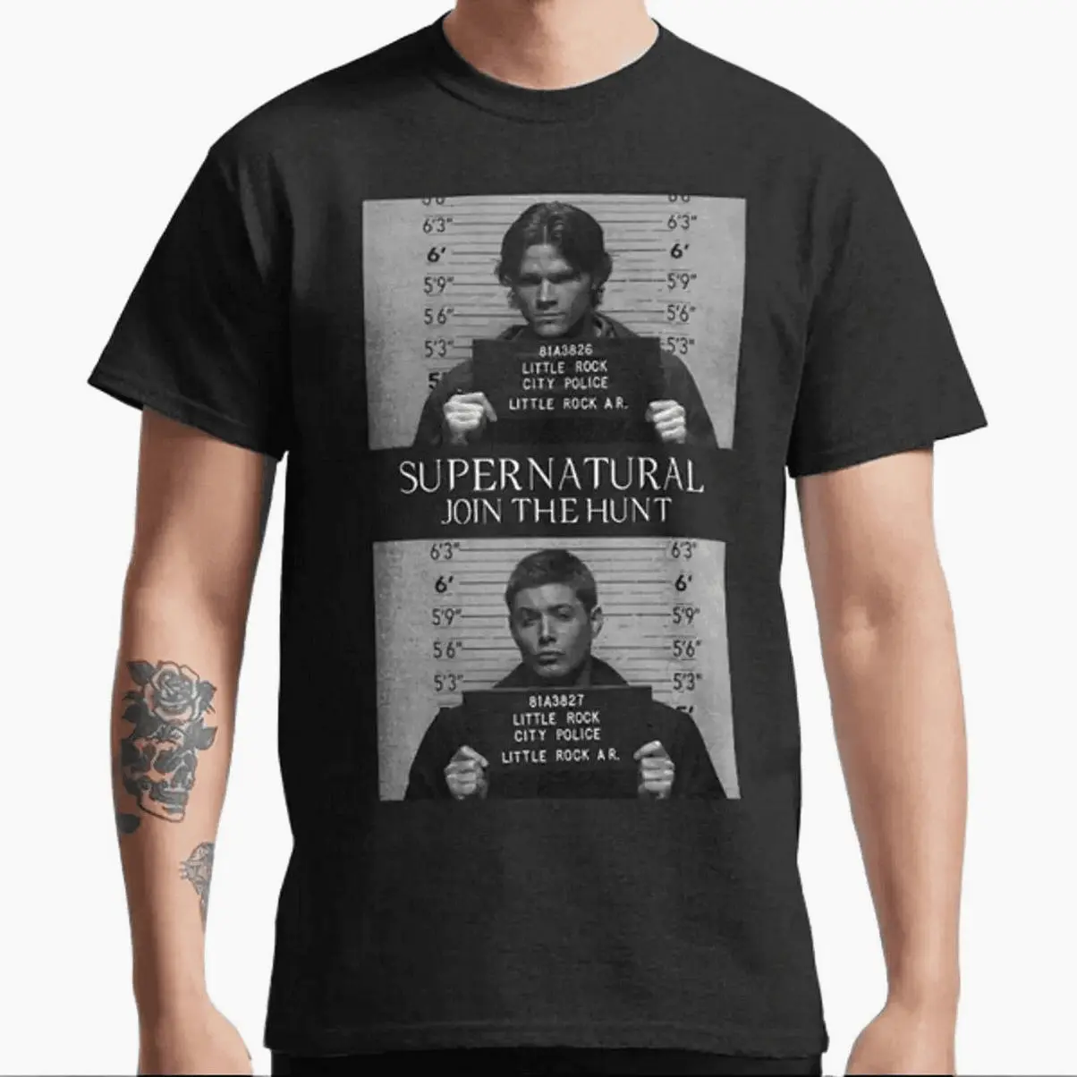 Supernatural Sam Dean Winchester Mugshot Unisex Cotton T-Shirt - Start The Hunt!Unisex T-Shirt, Unisex Cotton Graphic Shirt, Unisex Cotton Graphic Shirt, Unisex Cotton Graphic Shirt