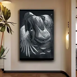 Angel Wings Pine Wood Framed Oil Painting Print, Decorative Artistic 1-Design Wall Art, Modern Living Room & Bedroom Home Decor Supplies Wrapped Wall Ornament