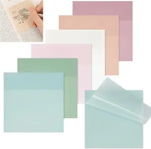Transparent Sticky Notes 6 Pads 3x3 Inch 6 Colors Pastel Clear Self-Adhesive Waterproof Translucent Sticky Notes 300 Sheets for Bible Tabs Book Tabs School Supplies Office