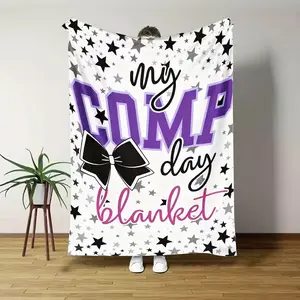Soft Funny Throw Blanket Fleece Blanket Purple Black Stars My Comp Day Blanket Bow Print Gymnastics Dance Cheerleader Gift for Competition EventMade of 100% polyester and flannel fabric, 280gsm. Sold by