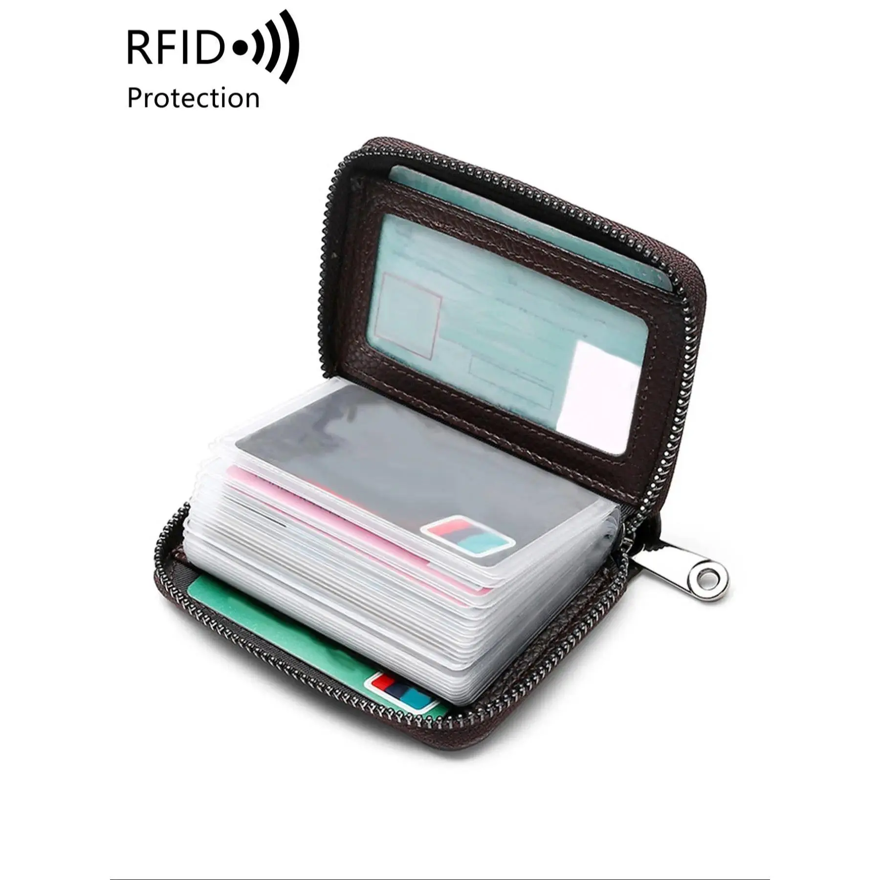 Summer Genuine Leather Solid Color Credit Card Holder with Zipper, Rfid Card Slots, Vintage Multi-card Slot Card Holder, Casual Versatile Card Holder for Men and Women, Card Organizer, Cardholder