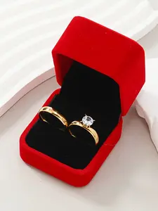 Fashion Stainless Steel Couple Ring Set, Stylish Accessories for Wedding Rings, Gift Box Included, Perfect for Couples, Engagement Ring Set