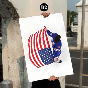 USA Hockey Patriotic Flag Poster, Ice Hockey Star Celebration Wall Decor for Sports Room
