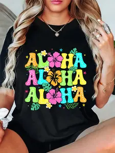 100% Cotton Unisex Hawaiian Aloha Tropical Luau Costume Party Hawaii Island T-Shirt