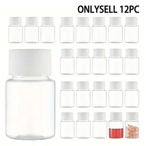 12pcs 30ML Transparent Plastic Bottles, Large Mouth Dispensing Bottles, Travel Pill Bottles, Reusable Chemical Containers for Liquids, Solids, Powders, Medicines