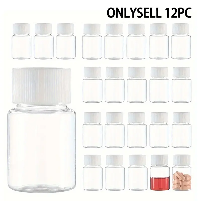 12pcs 30ML Transparent Durable Plastic Material Bottles with Refillable Design, Large Mouth Dispensing Bottles, Travel Pill Bottles, Reusable Storage Containers for Liquids, Solids, Powders, Medicines, Resealable Containers