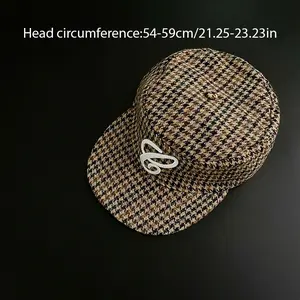 2D Flat, Women's Retro 3D Pattern Embellished Flat-Top Cap with Adjustable Snap Closure - Breathable Sun-Shading Duck Tongue Brim, Casual & Back-to-School Hat for Everyday Outfits, Trendy Japanese/Korean Fashion (Black/White), Cute Lightweight Hat Women,