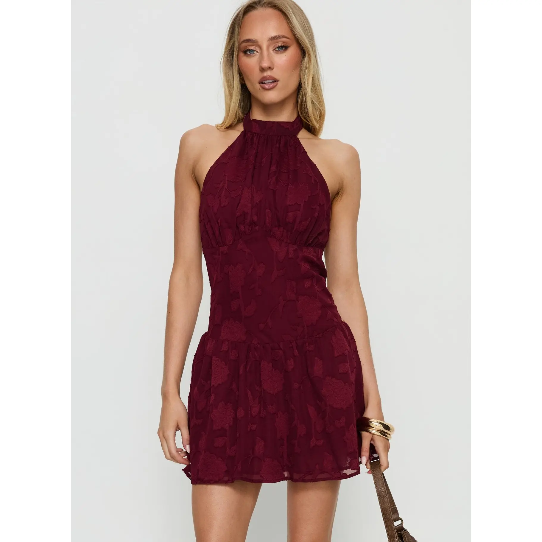 Devane High Neck Halter Romper Red