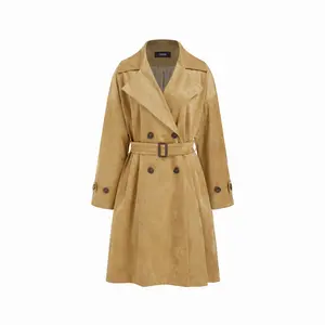 Cider Suede Notched Collar Double Breasted Oversized Trench Coat With Belt SwimWeek