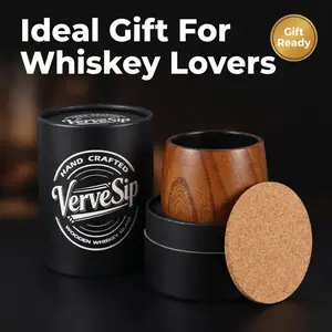 【VerveSip】Wooden Whiskey & Bourbon Drinking Glass Tumbler Cup, Charred or Uncharred Old Fashioned Glass, Perfect Gift for Men, Traditional Drinkware, Perfect Father's Day Gift, Gift for Dad, Father's Day