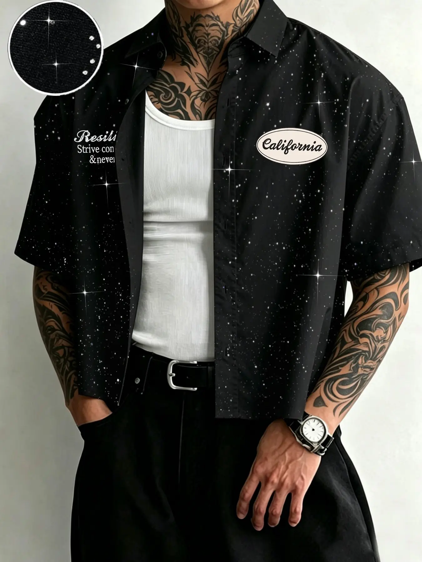 Men's Summer Loose Short Sleeve Graphic Button Down Shirt, Letter Print Casual Top for Daily Commute, Dates and Light Business
