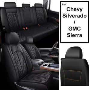 Full Set Custom Car Seat Covers for 2019-2026 Chevrolet Silverado/GMC Sierra 1500 2500HD 3500HD - 5-Seat Faux Leather, Full Coverage Front & Rear, All-Inclusive Cushions, Truck Interior Protectors