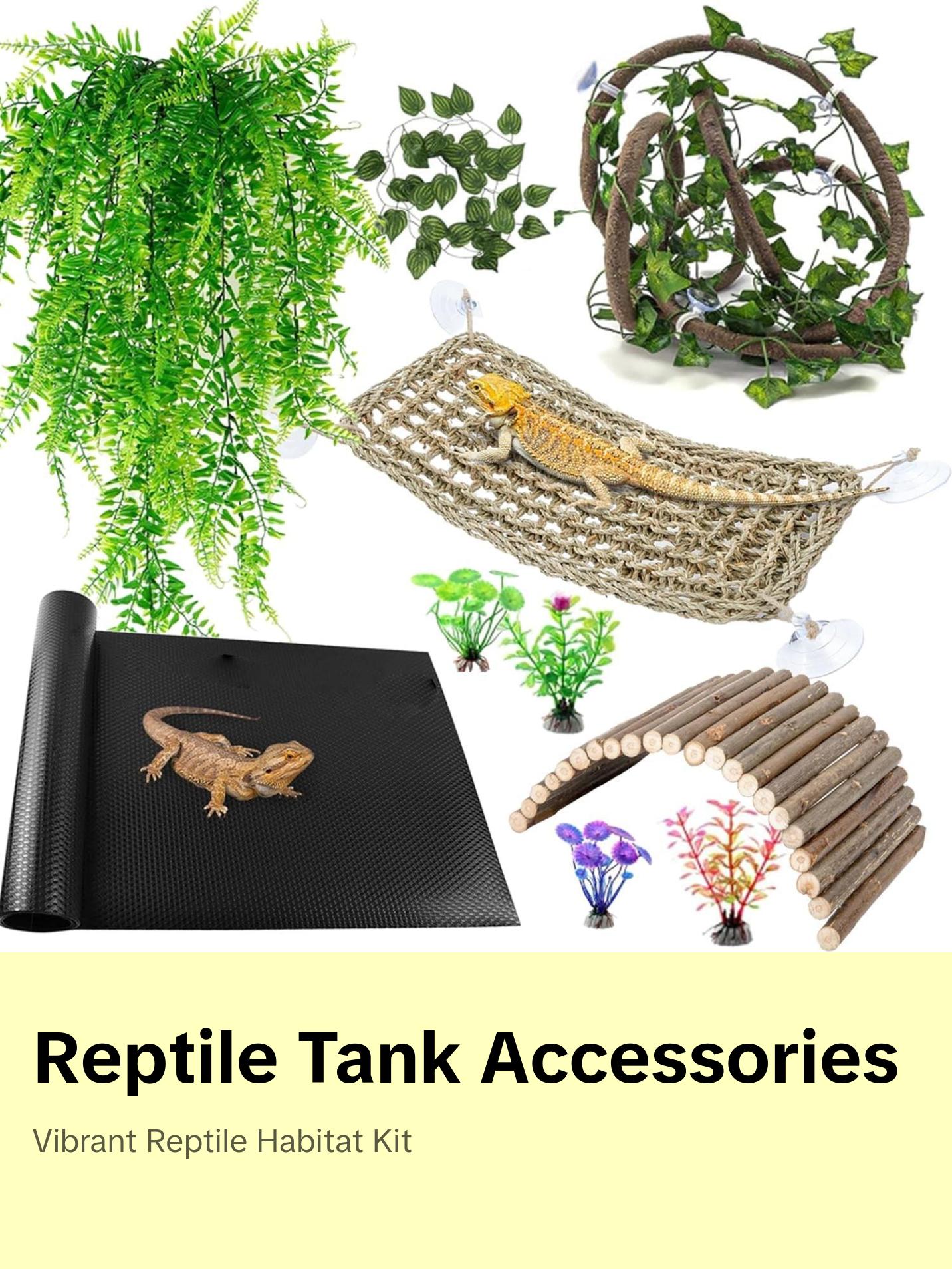 Bearded Dragon Tank Accessories, Reptile Mat Hammock Plants Bridge Jungle Climber Vines Terrarium Decorations for Bearded Dragon Lizard Snake (10 PCS with Reptile Mat) Bearded Dragon Tank Accessories, Reptile Mat Hammock Plants Bridge Jungle Climber Vines Terrarium Decorations for Bearded Dragon Lizard Snake (10 PCS with Reptile Mat)