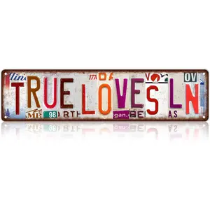 Vintage True Loves Ln Metal Tin Sign – Retro Street Sign Wall Decor, Romantic Wall Art Gift for Women or Wife, Easy-Hanging Bedroom & Home Decor, 16×4 Inches