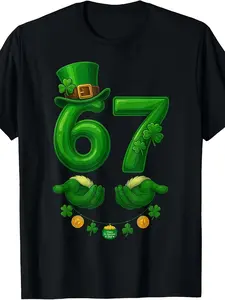 [St. Patrick's Day T-Shirt] St. Patrick's Day Meme Happy St. Patrick's Day T-Shirt - 67" - Solid Color, Breathable, Casual Style, Round Neck, Short Sleeves - Perfect for Boys and Girls