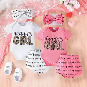 Baby Girl’s 3pcs "Daddy's Girl" Set    Romper+Shorts+Headband|       Soft Polyester|       Machine Washable|       0-24M|       Spring/Summer Outdoor