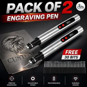 [Costa] Professional Engraving Pen (Pack of 2), USB-C Fast Charging Tool with 60 Free Diamond Bits, 3 Speed Settings (8000-21000 RPM), Easy to Use for Personalized Gifts & Practice Canvases, Usb-C Charging