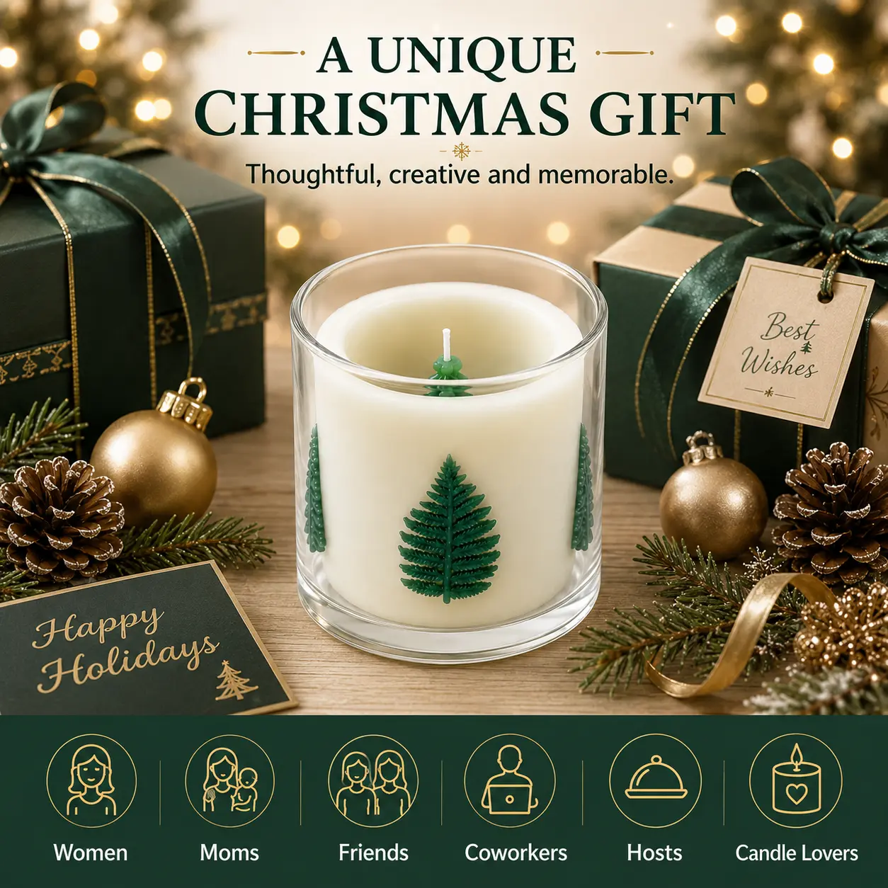 Christmas Spiral-Track Moving Flame Candle, Hollow Wax Glass Jar with Hidden 3D Tree Reveal, Pine Embossed Plant Wax, 3-Hour Burn for Holiday Table Decor & Gifts