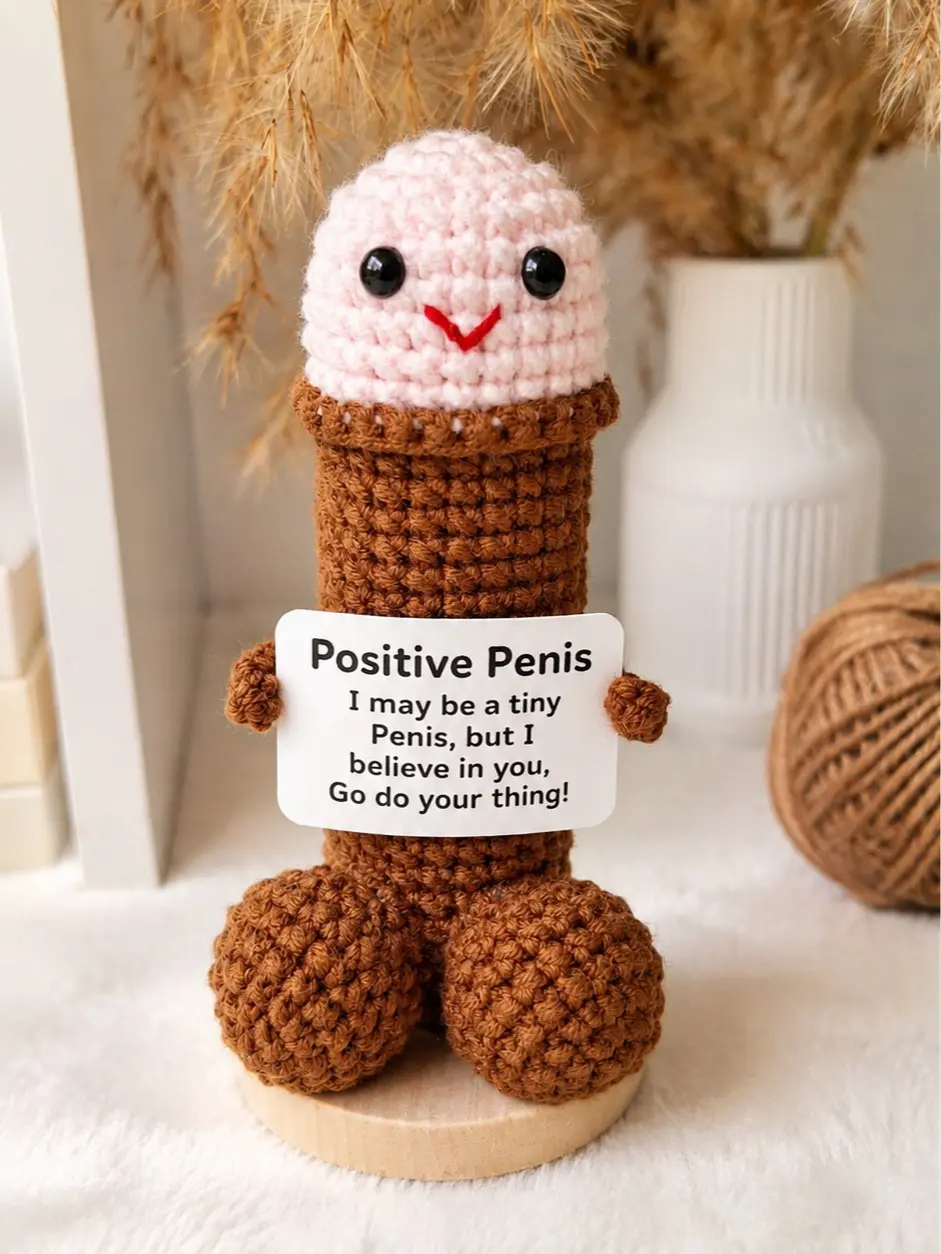 Funny Emotional Cute Crochet Doll, Creative Knitted Decor with Positive Message Card, New Year Birthday Gift, Gift for Boyfriend, Fun Desk Decoration, Inspirational Gift for Friends & Women, Support Plushie